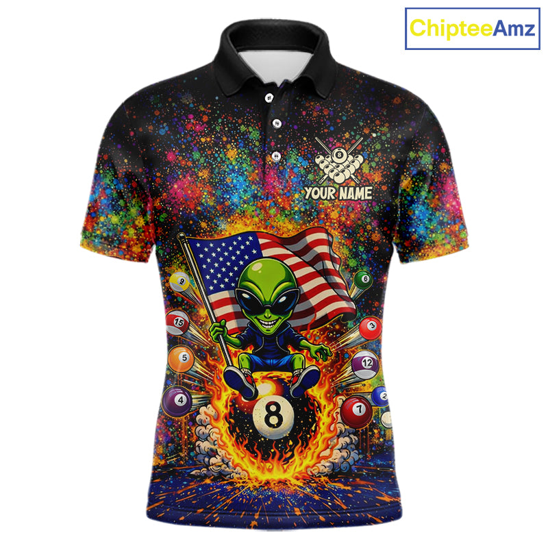 Colorful Splatter Funny Alien Fire 8 Ball Men Billiards Shirt Personalized Pool Balls Billiard Attire NYN2687