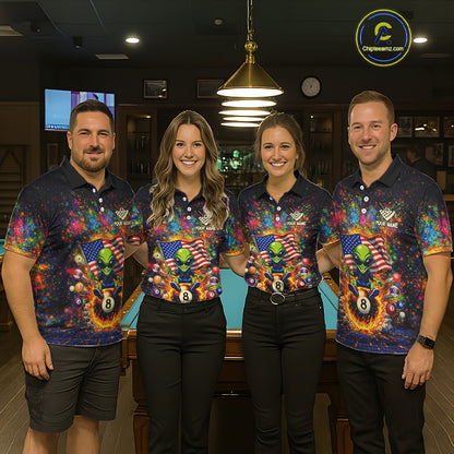 Colorful Splatter Funny Alien Fire 8 Ball Men Billiards Shirt Personalized Pool Balls Billiard Attire NYN2687