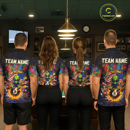 Colorful Splatter Funny Alien Fire 8 Ball Men Billiards Shirt Personalized Pool Balls Billiard Attire NYN2687