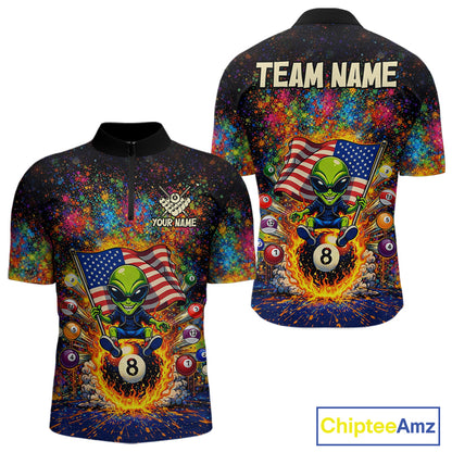 Colorful Splatter Funny Alien Fire 8 Ball Men Billiards Shirt Personalized Pool Balls Billiard Attire NYN2687