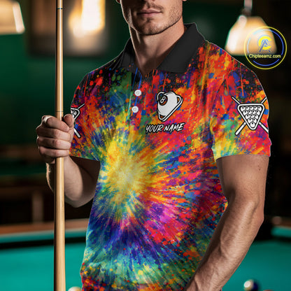 Colorful Tie-Dye Funny Eagle 8 Ball Men Billiards Shirt Personalized Pool Balls Billiard Attire NYN2689