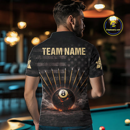 American Flag Cracked Ball 8 Billiards Pool Sticks Shirt For Men Custom Grunge Billiard Balls Attire NYN2691