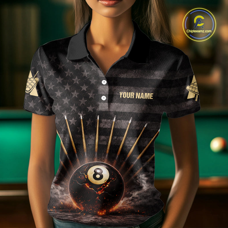 American Flag Cracked Ball 8 Billiards Pool Sticks Shirt For Women Custom Grunge Billiard Balls Attire NYN2691