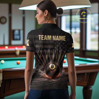American Flag Cracked Ball 8 Billiards Pool Sticks Shirt For Women Custom Grunge Billiard Balls Attire NYN2691