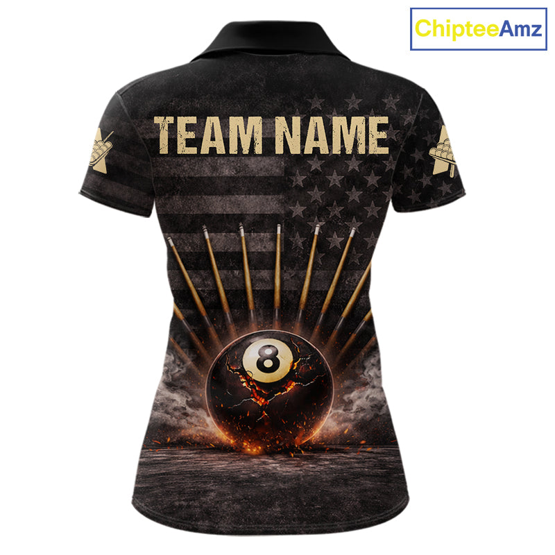 American Flag Cracked Ball 8 Billiards Pool Sticks Shirt For Women Custom Grunge Billiard Balls Attire NYN2691