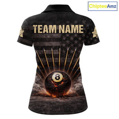 American Flag Cracked Ball 8 Billiards Pool Sticks Shirt For Women Custom Grunge Billiard Balls Attire NYN2691