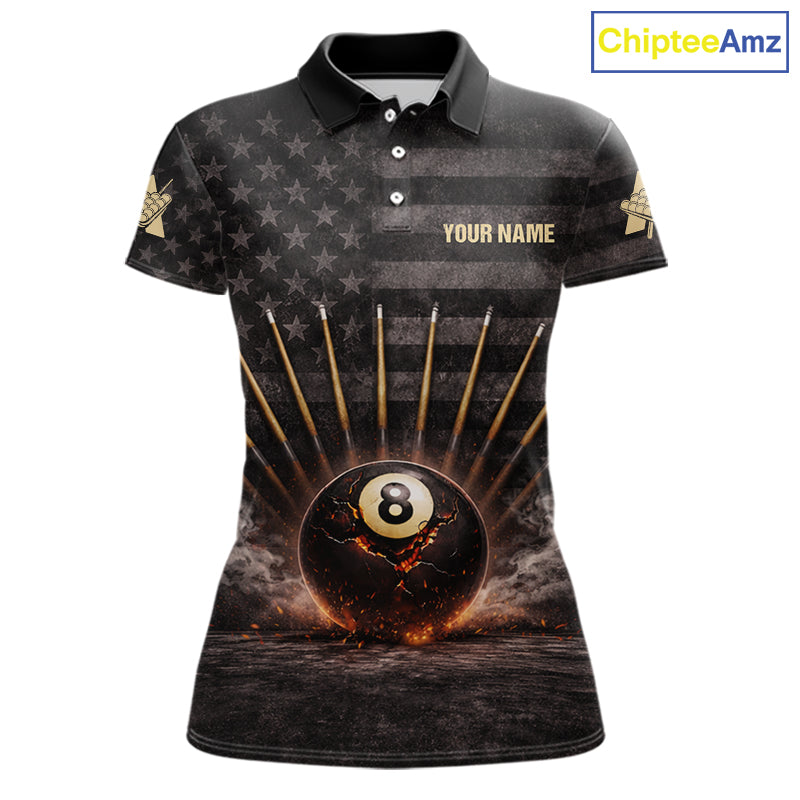 American Flag Cracked Ball 8 Billiards Pool Sticks Shirt For Women Custom Grunge Billiard Balls Attire NYN2691