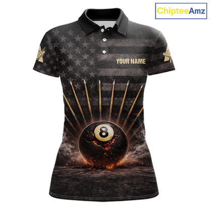 American Flag Cracked Ball 8 Billiards Pool Sticks Shirt For Women Custom Grunge Billiard Balls Attire NYN2691