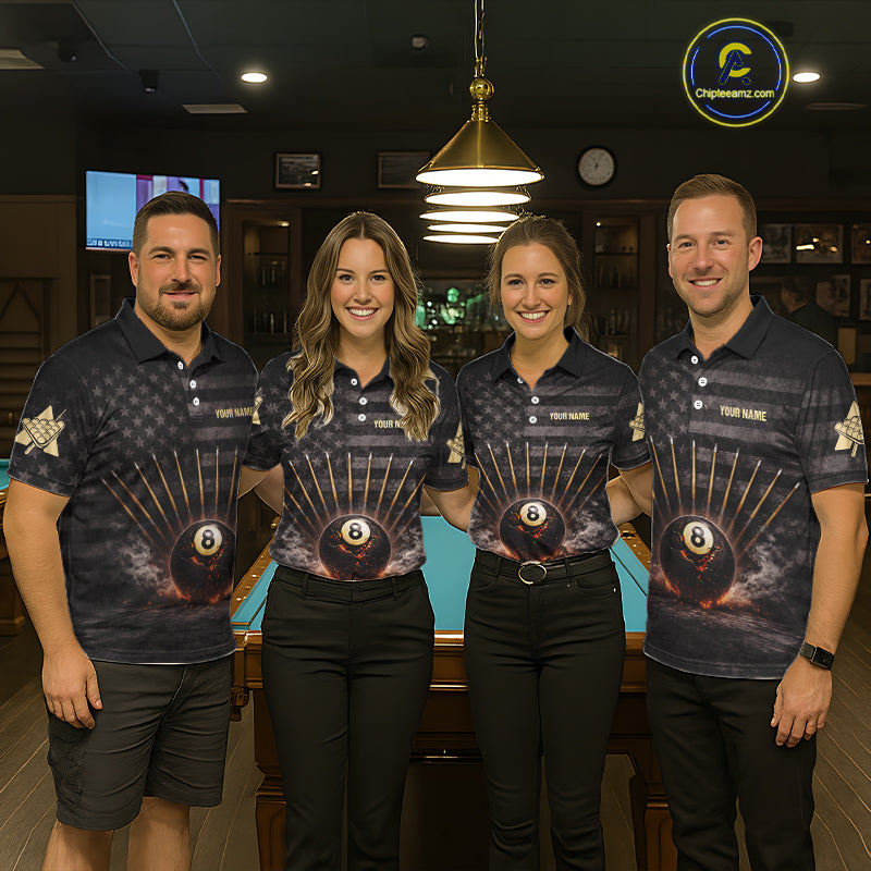 American Flag Cracked Ball 8 Billiards Pool Sticks Shirt For Men Custom Grunge Billiard Balls Attire NYN2691