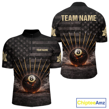 American Flag Cracked Ball 8 Billiards Pool Sticks Shirt For Men Custom Grunge Billiard Balls Attire NYN2691