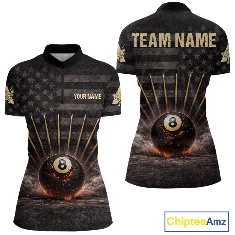 American Flag Cracked Ball 8 Billiards Pool Sticks Shirt For Women Custom Grunge Billiard Balls Attire NYN2691