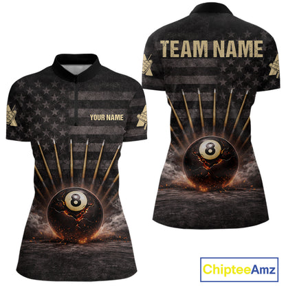 American Flag Cracked Ball 8 Billiards Pool Sticks Shirt For Women Custom Grunge Billiard Balls Attire NYN2691