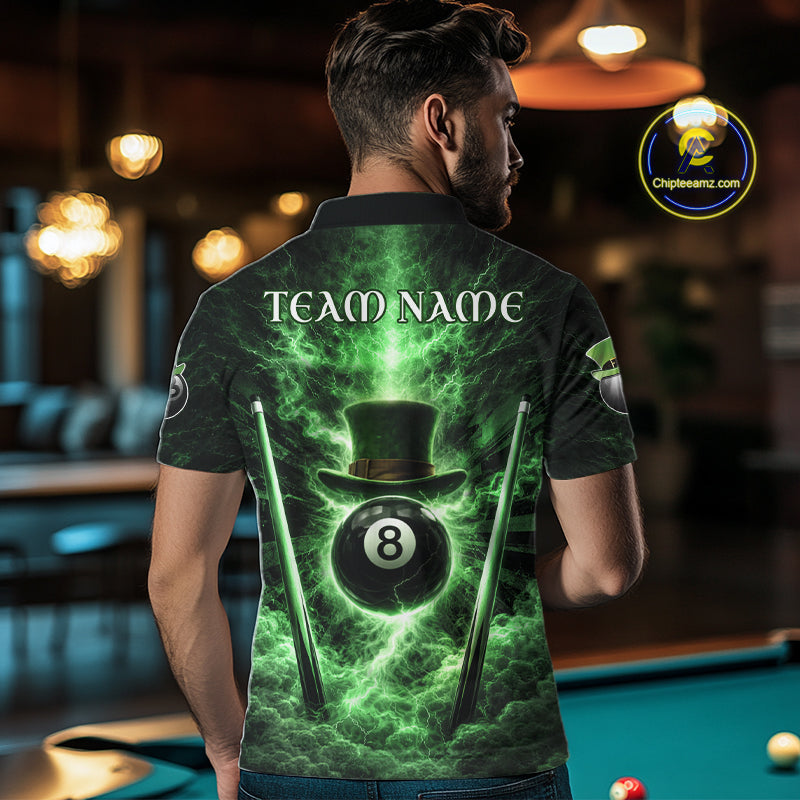 St Patrick's Day Green Smokes Ball 8 Billiards Pool Sticks Shirt For Men Custom Billiard Balls Attire NYN2692