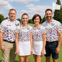 Load image into Gallery viewer, Butterfly Mens White Pattern Golf Polo Shirt Custom Name Floral Colorful Watercolor Golf Shirts NYN2846