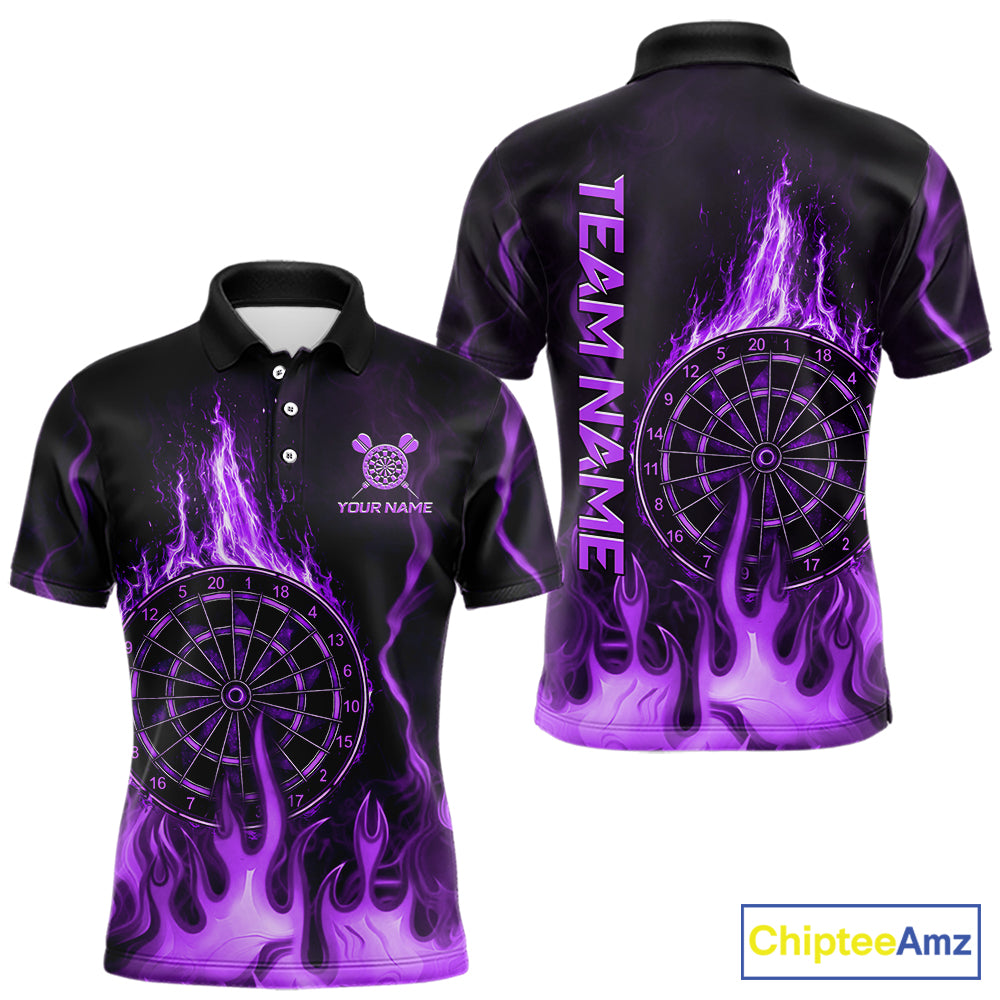 Personalized Dart Shirts For Men Custom Purple Dartboard Flame Team League Darter Jerseys NYN2849