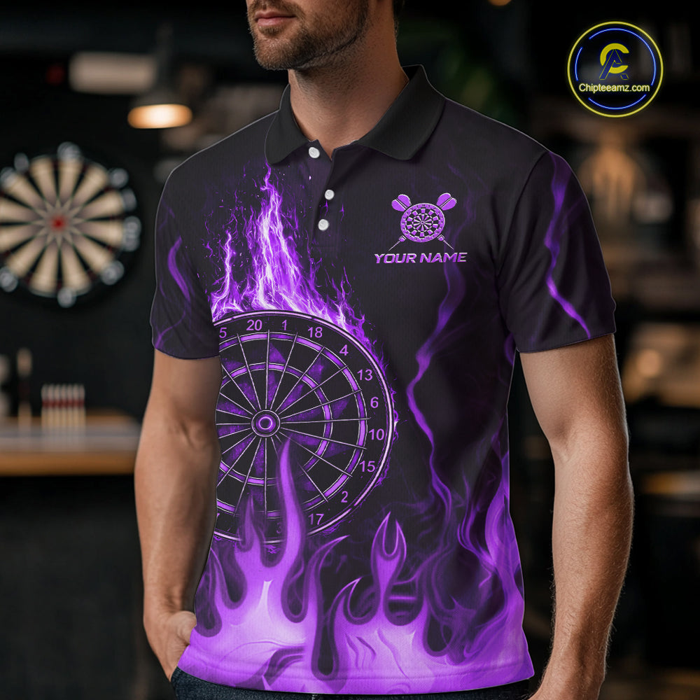 Personalized Dart Shirts For Men Custom Purple Dartboard Flame Team League Darter Jerseys NYN2849
