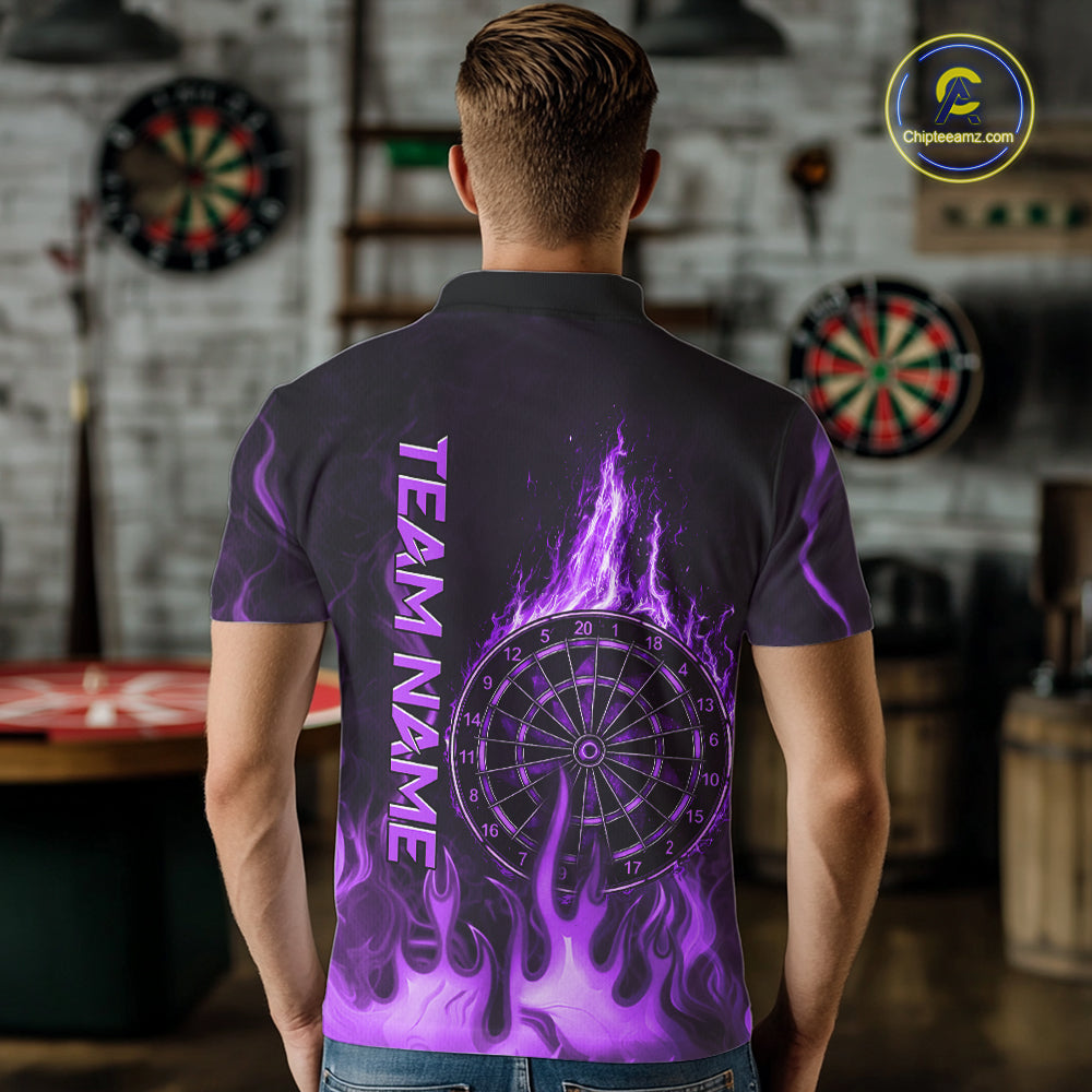 Personalized Dart Shirts For Men Custom Purple Dartboard Flame Team League Darter Jerseys NYN2849