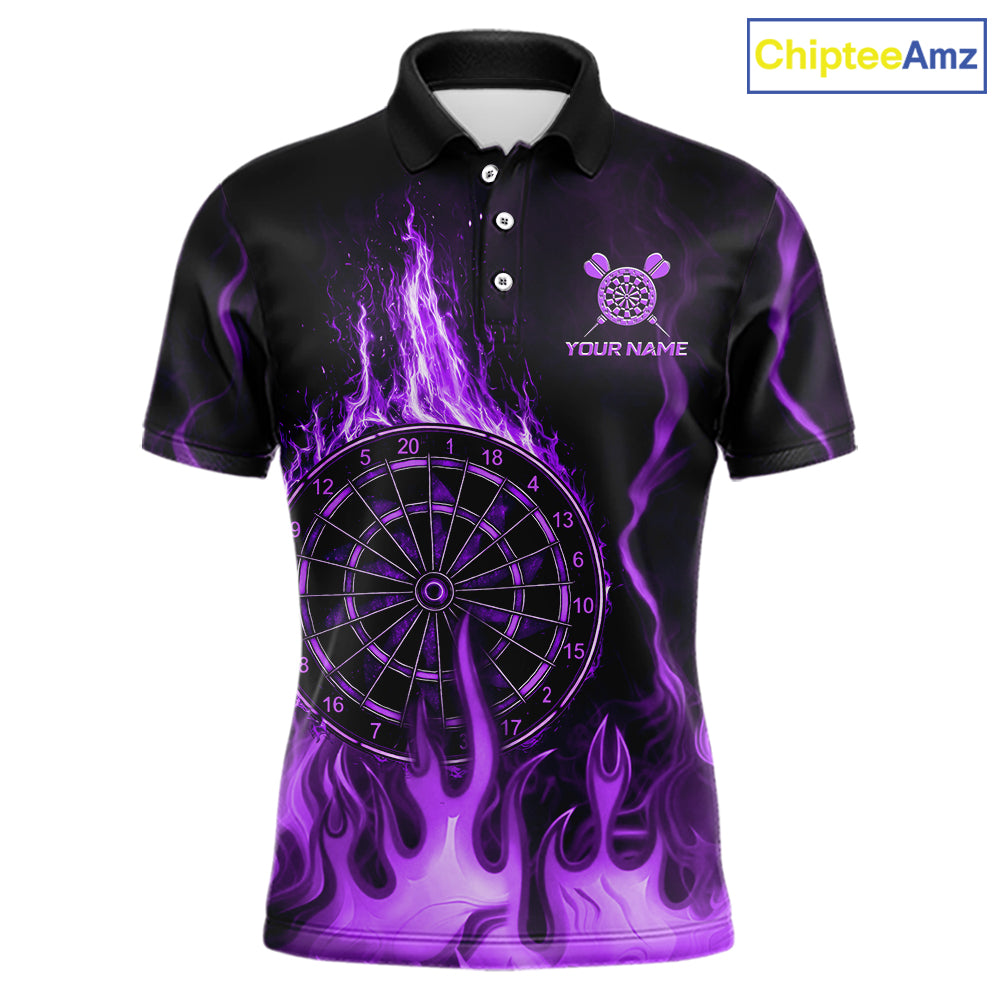 Personalized Dart Shirts For Men Custom Purple Dartboard Flame Team League Darter Jerseys NYN2849