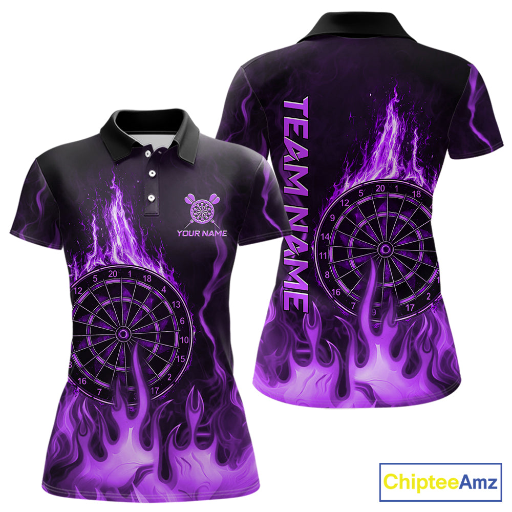 Personalized Dart Shirts For Women Custom Purple Dartboard Flame Team League Darter Jerseys NYN2849