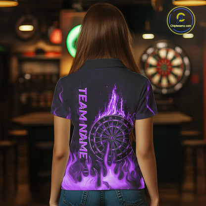 Personalized Dart Shirts For Women Custom Purple Dartboard Flame Team League Darter Jerseys NYN2849