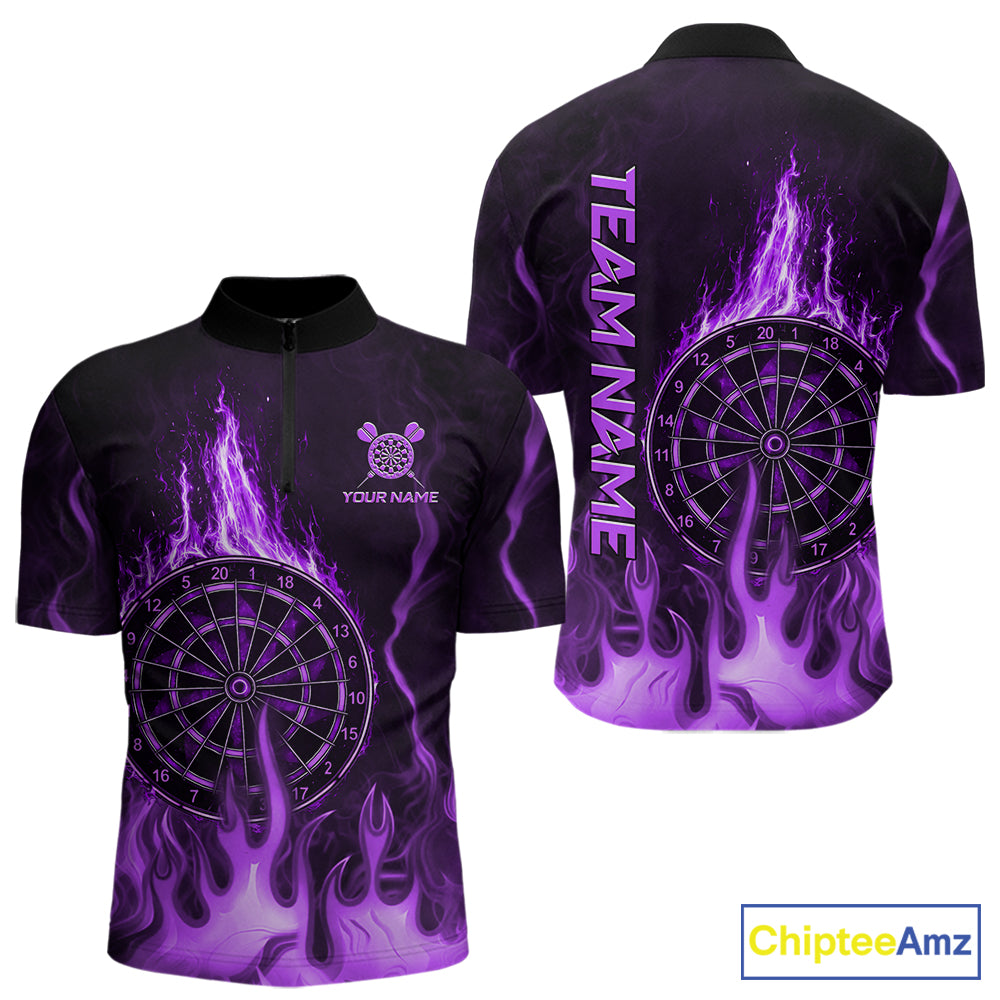 Personalized Dart Shirts For Men Custom Purple Dartboard Flame Team League Darter Jerseys NYN2849