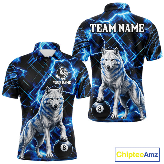 Custom Funny Wolf 8 Ball Billiard Shirt For Men Thunder Lightning Billiard Pool Team Jersey | Blue NYN3222
