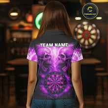 Load image into Gallery viewer, Electric Purple Skulls &amp; Dartboard Darts Shirt For Women - Custom Dart Player Jersey NYN0539