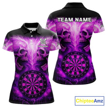 Load image into Gallery viewer, Electric Purple Skulls &amp; Dartboard Darts Shirt For Women - Custom Dart Player Jersey NYN0539