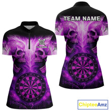 Load image into Gallery viewer, Electric Purple Skulls &amp; Dartboard Darts Shirt For Women - Custom Dart Player Jersey NYN0539