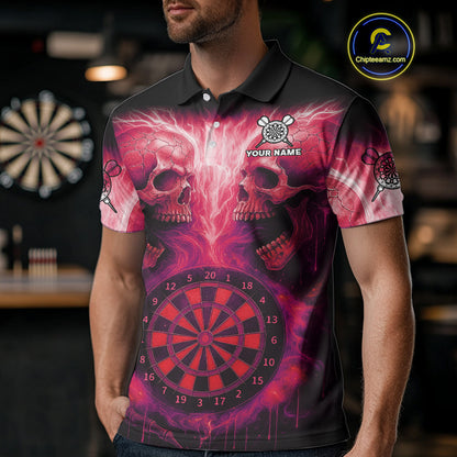 Electric Red Skulls & Dartboard Darts Shirt For Men - Custom Dart Player Jersey NYN0540