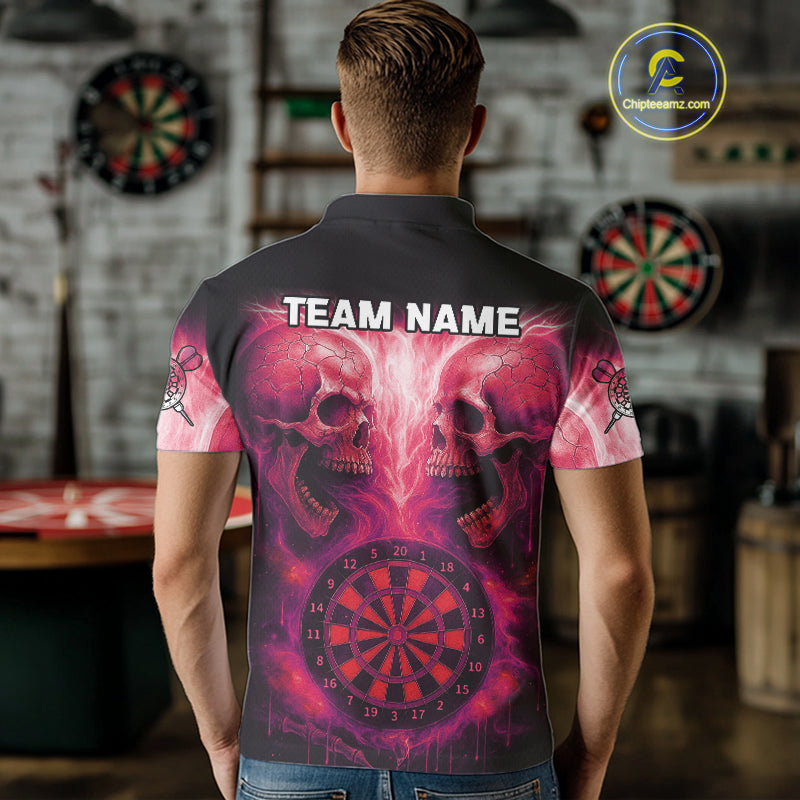 Electric Red Skulls & Dartboard Darts Shirt For Men - Custom Dart Player Jersey NYN0540