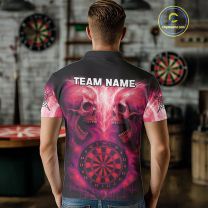 Electric Red Skulls & Dartboard Darts Shirt For Men - Custom Dart Player Jersey NYN0540