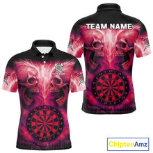 Load image into Gallery viewer, Electric Red Skulls &amp; Dartboard Darts Shirt For Men - Custom Dart Player Jersey NYN0540