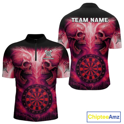 Electric Red Skulls & Dartboard Darts Shirt For Men - Custom Dart Player Jersey NYN0540