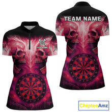 Load image into Gallery viewer, Electric Red Skulls &amp; Dartboard Darts Shirt For Women - Custom Dart Player Jersey NYN0540