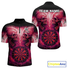 Load image into Gallery viewer, Electric Red Skulls &amp; Dartboard Darts Shirt For Men - Custom Dart Player Jersey NYN0540