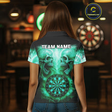 Load image into Gallery viewer, Electric Green Skulls &amp; Dartboard Women's Darts Shirt - Custom Name For Players NYN0541