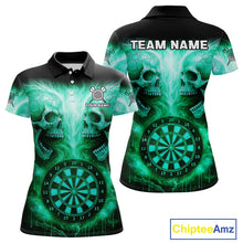 Load image into Gallery viewer, Electric Green Skulls &amp; Dartboard Women's Darts Shirt - Custom Name For Players NYN0541