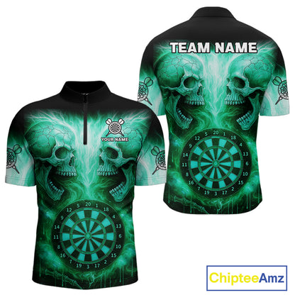 Electric Green  Skulls & Dartboard Men's Darts Shirt - Custom Name For Players NYN0541