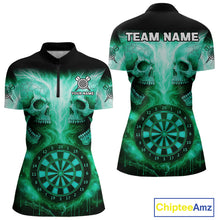 Load image into Gallery viewer, Electric Green Skulls &amp; Dartboard Women's Darts Shirt - Custom Name For Players NYN0541