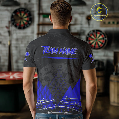 Barbed Wire & Grunge Dartboard Blue Darts Shirt  For Men - Custom Name For Players NYN0547