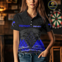 Load image into Gallery viewer, Barbed Wire &amp; Grunge Dartboard Blue Darts Shirt  For Women - Custom Name For Players NYN0547