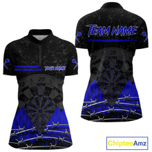 Load image into Gallery viewer, Barbed Wire &amp; Grunge Dartboard Blue Darts Shirt  For Women - Custom Name For Players NYN0547