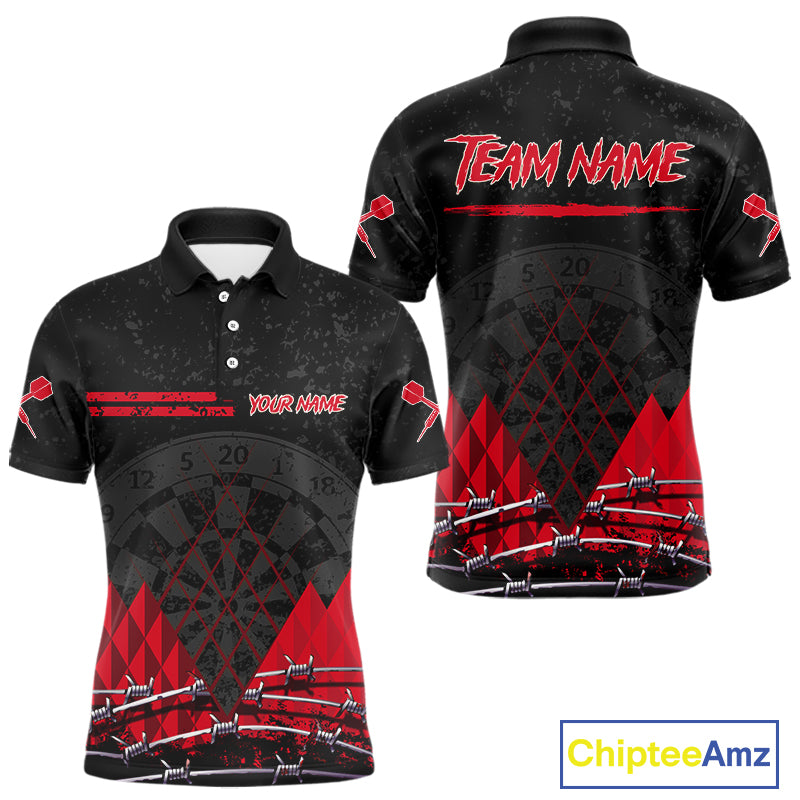 Barbed Wire & Grunge Dartboard Red Darts Shirt  For Men - Custom Name For Players NYN0548