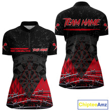 Load image into Gallery viewer, Barbed Wire &amp; Grunge Dartboard Red Darts Shirt  For Women - Custom Name For Players NYN0548