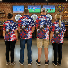 Load image into Gallery viewer, Men Women dart team wearing Smoke American Flag custom dart jerseys and matching team uniforms