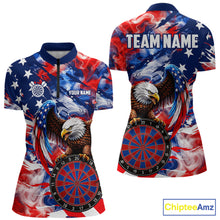 Load image into Gallery viewer, Smoke American Flag women's quarter zip dart shirt custom patriotic dart jersey, professional dart team uniform
