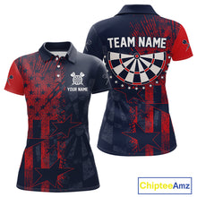 Load image into Gallery viewer, US Flag Grunge Star Dartboard Women&#39;s Darts Polo Shirt - Custom Name For Players NYN0755