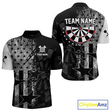 Load image into Gallery viewer, US Flag Grunge Star Dartboard Men's Darts Quarter-Zip Shirt - Custom Name For Players NYN0756