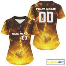 Load image into Gallery viewer, Yellow Custom Lightning Dragon Baseball Ball Jerseys For Women Youth Baseball Team Shirts NYN1074